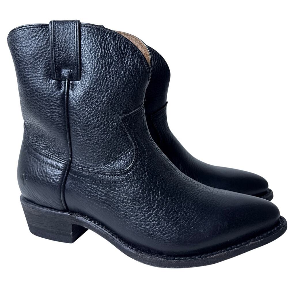 Frye Billy Short Cowboy Boots 7" Shaft Womens 8.5 Black Pebbled Leather Pull On
